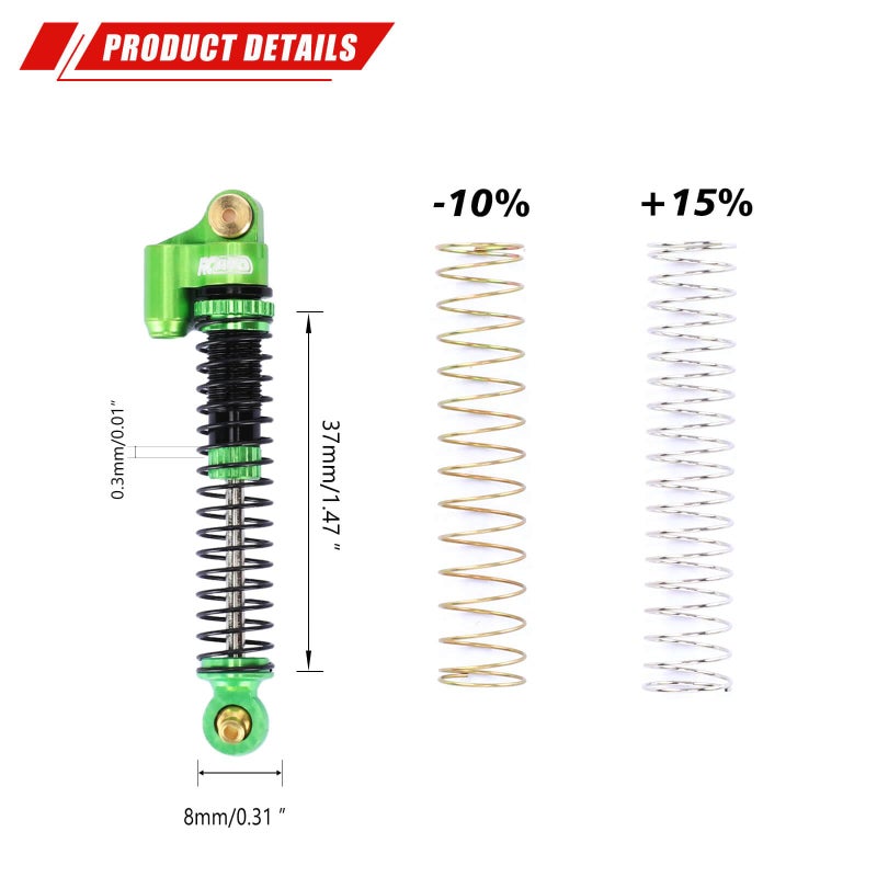 RCAWD SCX24 Shocks 58mm Lengthen Oil Type for Axial 1/24 SCX24 & AX24 Front Rear Shock Upgrade Parts Green - Image 2